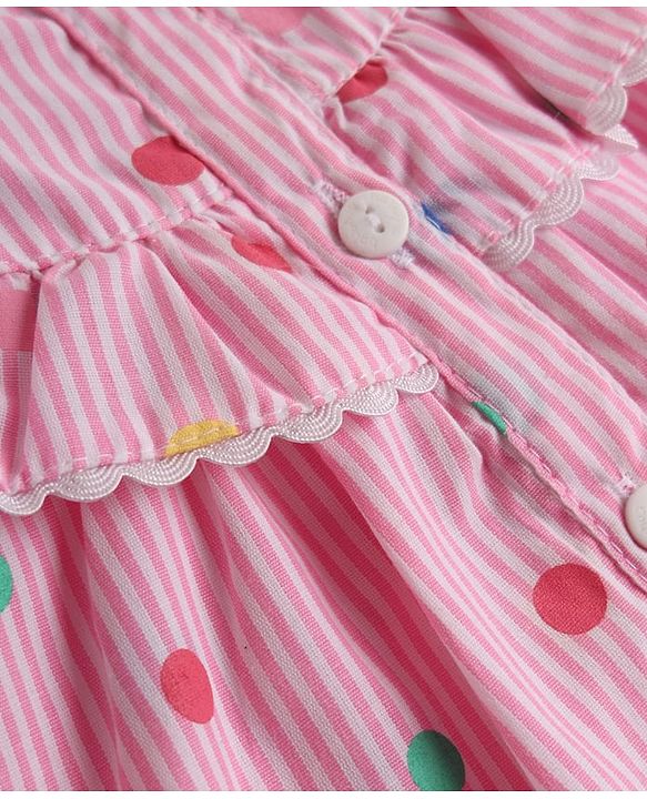 Babyhug 100% Cotton Woven Sleeveless Striped Top With Schiffli Detailing & Polka Dots Print - MUlticolor