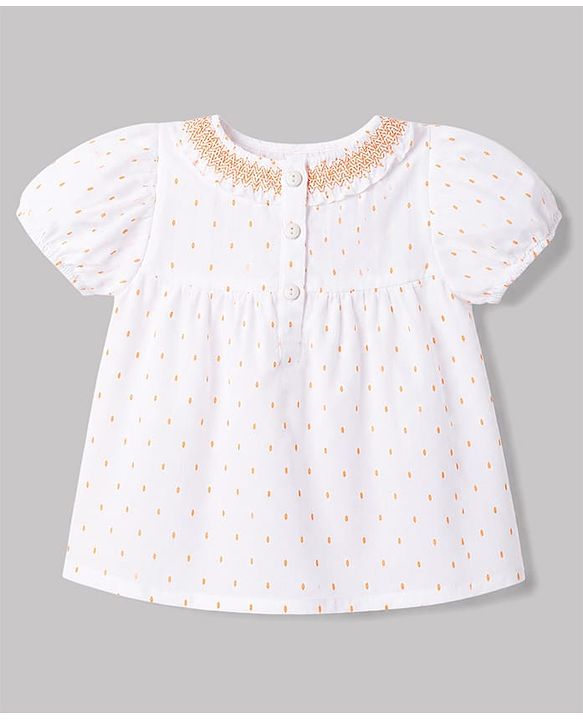 Babyhug 100% Cotton Dobby Woven Top with Lace Detailing and Half Sleeves White 6-9 Months