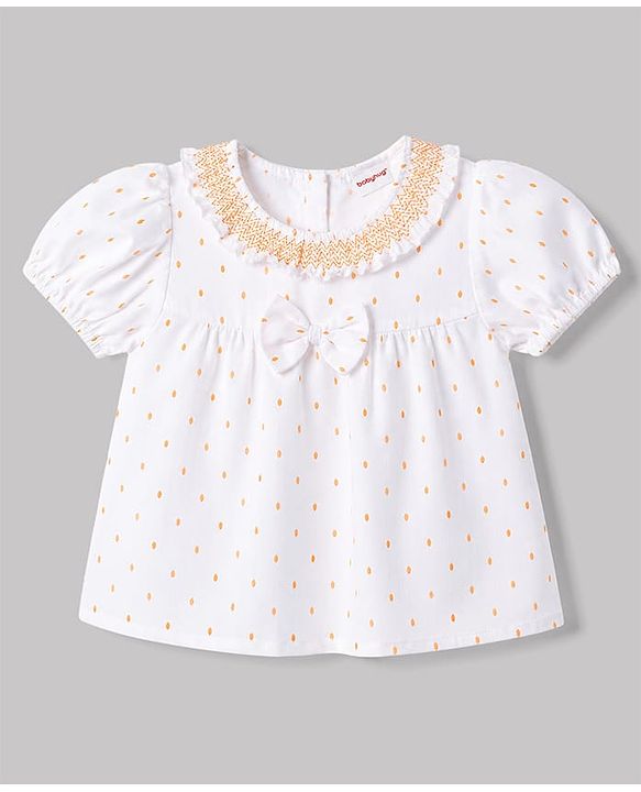 Babyhug 100% Cotton Dobby Woven Top with Lace Detailing and Half Sleeves White 6-9 Months