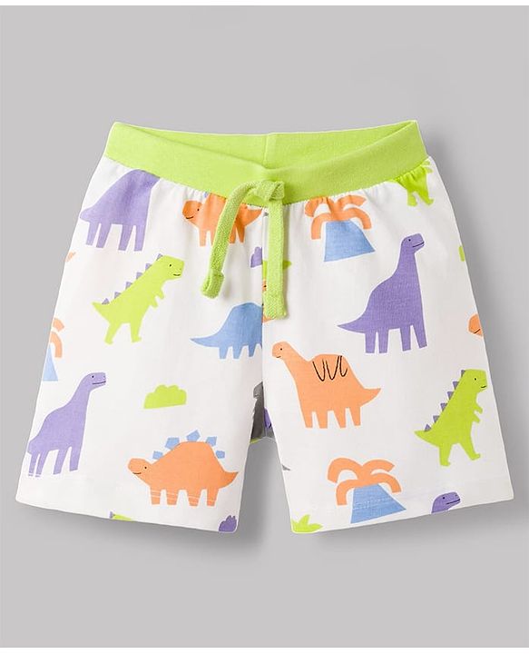 Babyhug Single Jersey Knit Mid Thigh Shorts With Dino Print Pack of 3 - Multicolor