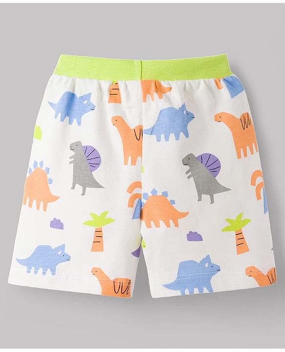 Babyhug Single Jersey Knit Mid Thigh Shorts With Dino Print Pack of 3 - Multicolor