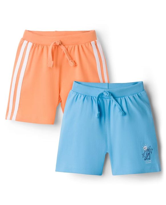 Babyhug Cotton Knit Mid Thigh Length Shorts with Beach Theme Print & Tape Detailing Pack of 2 - Multicolor