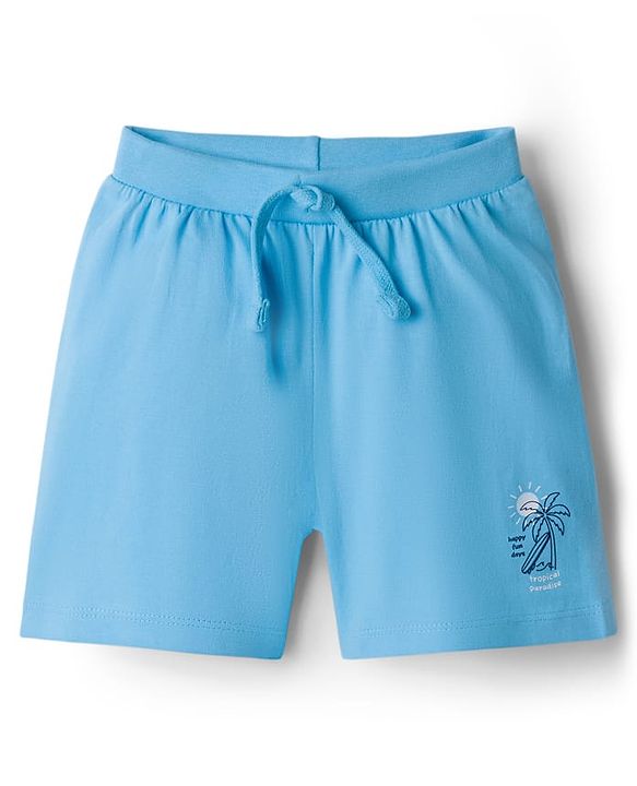 Babyhug Cotton Knit Mid Thigh Length Shorts with Beach Theme Print & Tape Detailing Pack of 2 - Multicolor