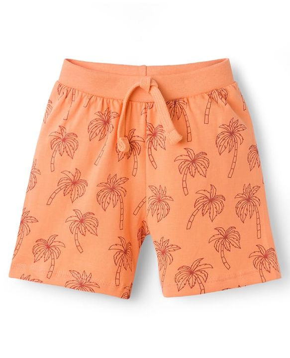 Babyhug Cotton Knit Mid Thigh Length Shorts with Palm Tree Print Pack of 2 - Multicolor