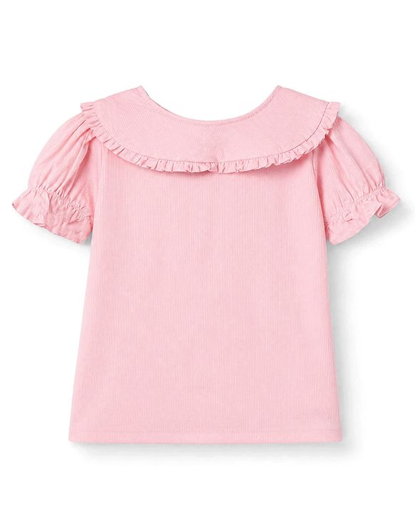 Babyhug 100% Cotton Woven Half Frill Sleeves Top with Floral and Cherry Embroidery - Pink