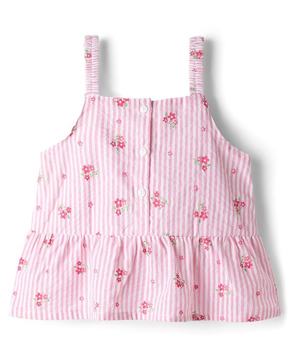 Babyhug Cotton Woven Sleeveless Floral Printed Top -Pink