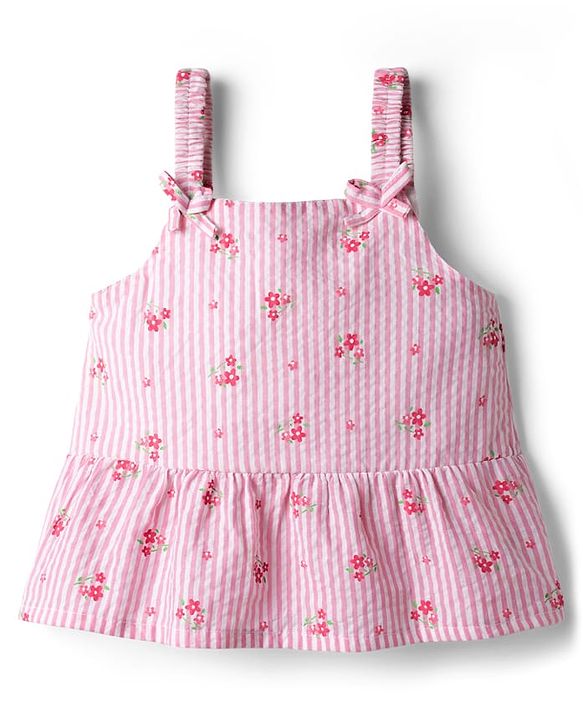 Babyhug Cotton Woven Sleeveless Floral Printed Top -Pink