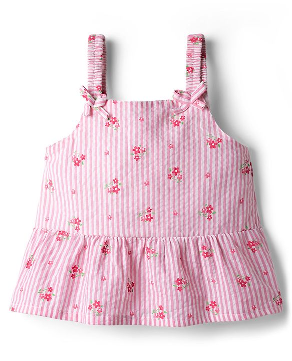 Babyhug Cotton Woven Sleeveless Floral Printed Top -Pink