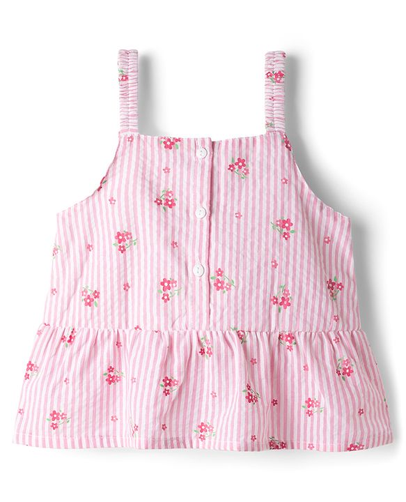 Babyhug Cotton Woven Sleeveless Floral Printed Top -Pink