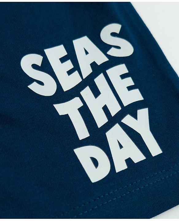 Babyhug Cotton Knit Mid Thigh Length Shorts with Text Print & Tape Detailing Pack of 2 - Red & Navy Blue