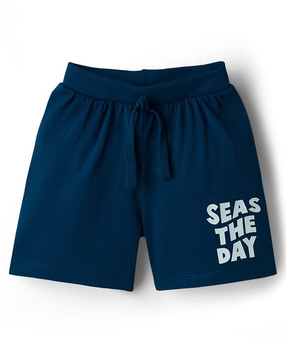 Babyhug Cotton Knit Mid Thigh Length Shorts with Text Print & Tape Detailing Pack of 2 - Red & Navy Blue