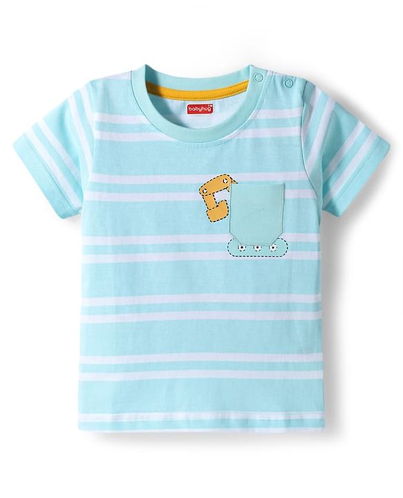 Babyhug Cotton Knit T-Shirt Half Sleeves Striped with Graphics Multi Color 6-9 Months