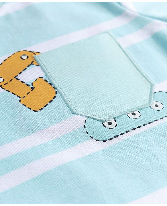 Babyhug Cotton Knit T-Shirt Half Sleeves Striped with Graphics Multi Color 6-9 Months