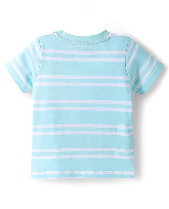 Babyhug Cotton Knit T-Shirt Half Sleeves Striped with Graphics Multi Color 6-9 Months