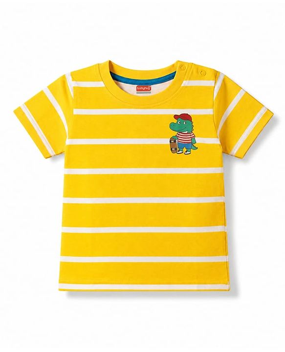 Babyhug 100% Cotton Knit Half Sleeves Animal Printed Striped T-Shirts Pack of 3 - Blue Yellow & Red