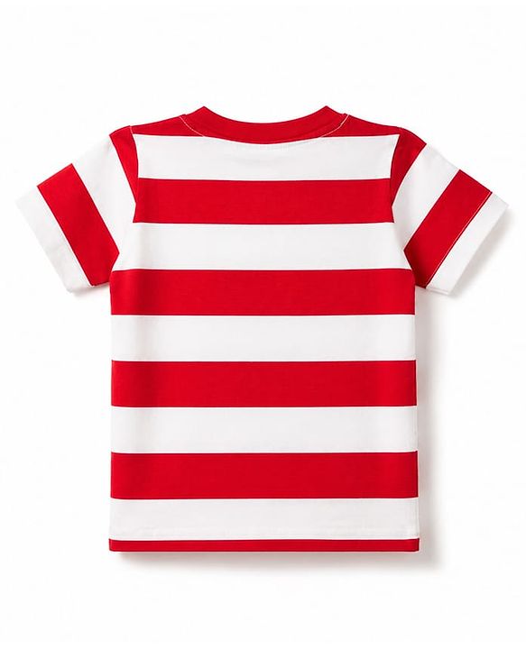 Babyhug 100% Cotton Knit Half Sleeves Animal Printed Striped T-Shirts Pack of 3 - Blue Yellow & Red
