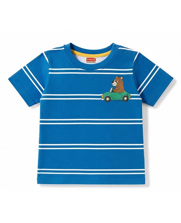 Babyhug 100% Cotton Knit Half Sleeves Animal Printed Striped T-Shirts Pack of 3 - Blue Yellow & Red