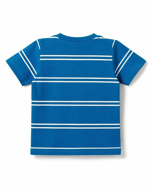 Babyhug 100% Cotton Knit Half Sleeves Animal Printed Striped T-Shirts Pack of 3 - Blue Yellow & Red