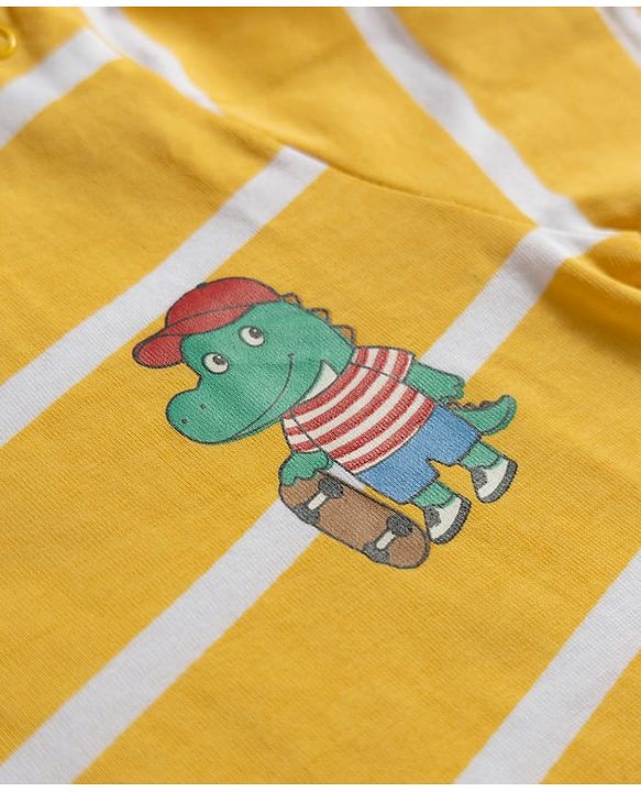 Babyhug 100% Cotton Knit Half Sleeves Animal Printed Striped T-Shirts Pack of 3 - Blue Yellow & Red