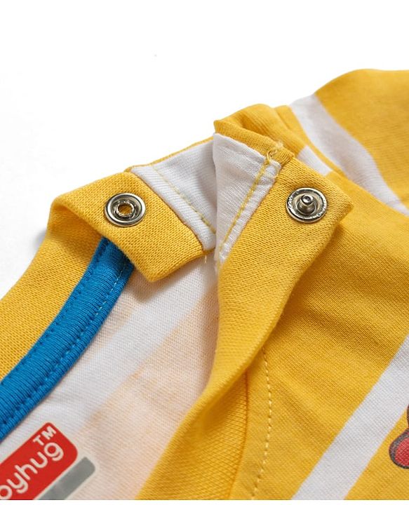 Babyhug 100% Cotton Knit Half Sleeves Animal Printed Striped T-Shirts Pack of 3 - Blue Yellow & Red