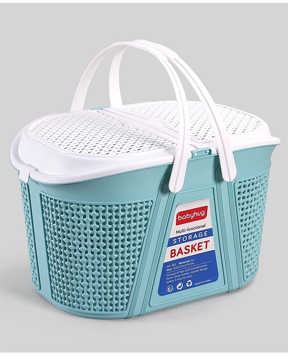 Babyhug Multipurpose Basket with Lid | Multipurpose Oval Storage Basket with Handle & Dual-Sided Lid| Toys Storage| Home, Travel & Outdoor Use| Picnic Basket| Easy to Clean & Maintain  Blue