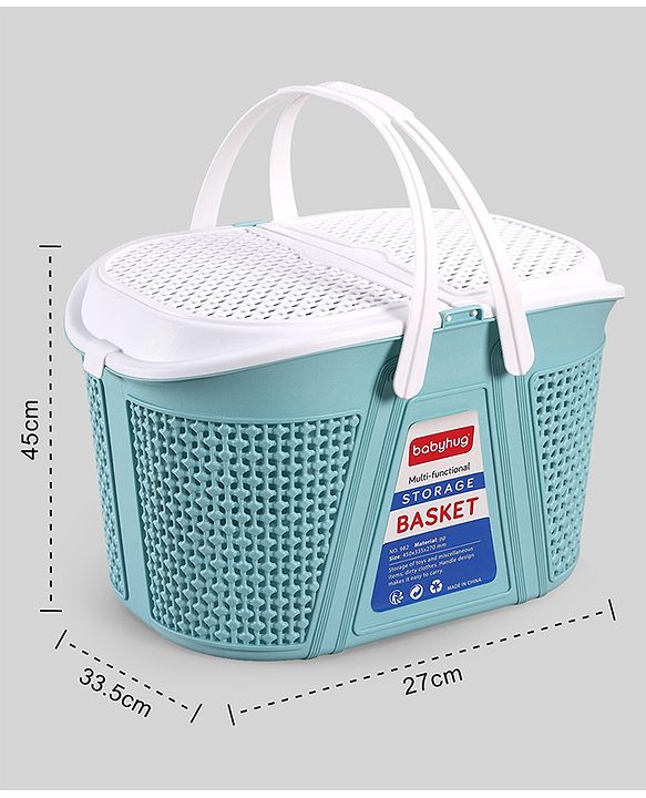 Babyhug Multipurpose Basket with Lid | Multipurpose Oval Storage Basket with Handle & Dual-Sided Lid| Toys Storage| Home, Travel & Outdoor Use| Picnic Basket| Easy to Clean & Maintain  Blue