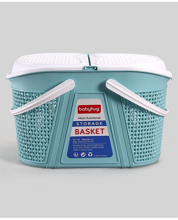 Babyhug Multipurpose Basket with Lid | Multipurpose Oval Storage Basket with Handle & Dual-Sided Lid| Toys Storage| Home, Travel & Outdoor Use| Picnic Basket| Easy to Clean & Maintain  Blue