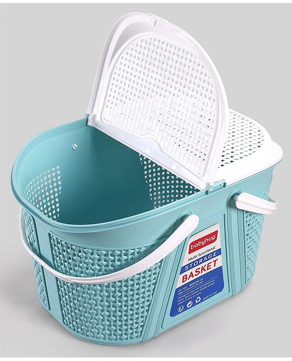 Babyhug Multipurpose Basket with Lid | Multipurpose Oval Storage Basket with Handle & Dual-Sided Lid| Toys Storage| Home, Travel & Outdoor Use| Picnic Basket| Easy to Clean & Maintain  Blue