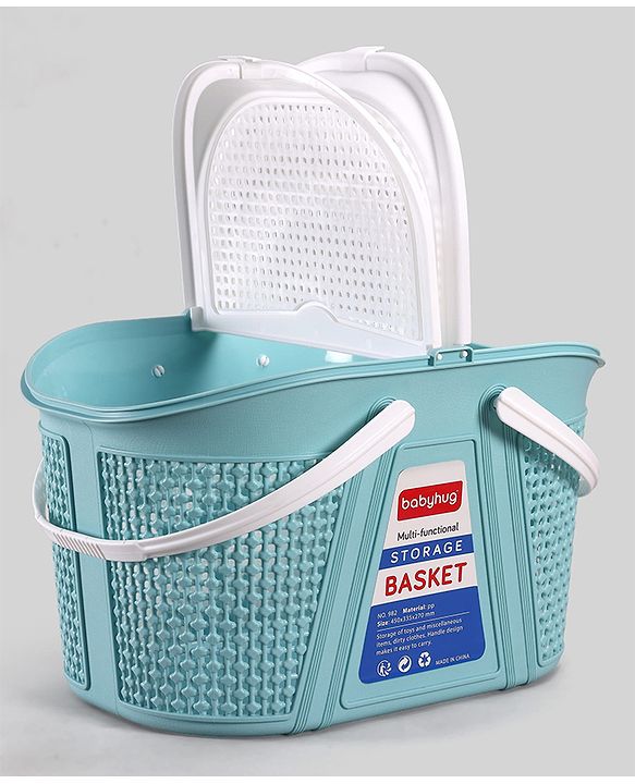 Babyhug Multipurpose Basket with Lid | Multipurpose Oval Storage Basket with Handle & Dual-Sided Lid| Toys Storage| Home, Travel & Outdoor Use| Picnic Basket| Easy to Clean & Maintain  Blue