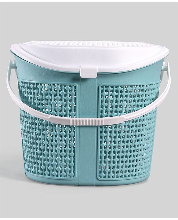 Babyhug Multipurpose Basket with Lid | Multipurpose Oval Storage Basket with Handle & Dual-Sided Lid| Toys Storage| Home, Travel & Outdoor Use| Picnic Basket| Easy to Clean & Maintain  Blue