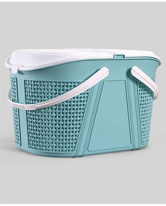 Babyhug Multipurpose Basket with Lid | Multipurpose Oval Storage Basket with Handle & Dual-Sided Lid| Toys Storage| Home, Travel & Outdoor Use| Picnic Basket| Easy to Clean & Maintain  Blue