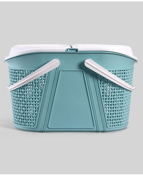 Babyhug Multipurpose Basket with Lid | Multipurpose Oval Storage Basket with Handle & Dual-Sided Lid| Toys Storage| Home, Travel & Outdoor Use| Picnic Basket| Easy to Clean & Maintain  Blue