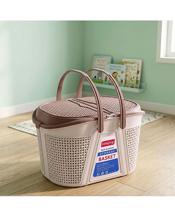 Babyhug Multipurpose Basket with Lid | Multipurpose Oval Storage Basket with Handle & Dual-Sided Lid| Toys Storage| Home, Travel & Outdoor Use| Picnic Basket| Easy to Clean & Maintain  Blue