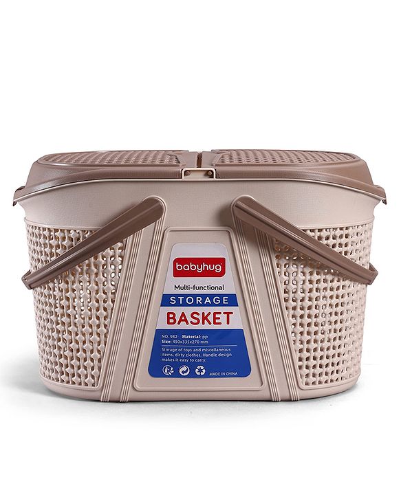 Babyhug Multipurpose Basket with Lid | Multipurpose Oval Storage Basket with Handle & Dual-Sided Lid| Toys Storage| Home, Travel & Outdoor Use| Picnic Basket| Easy to Clean & Maintain  Blue