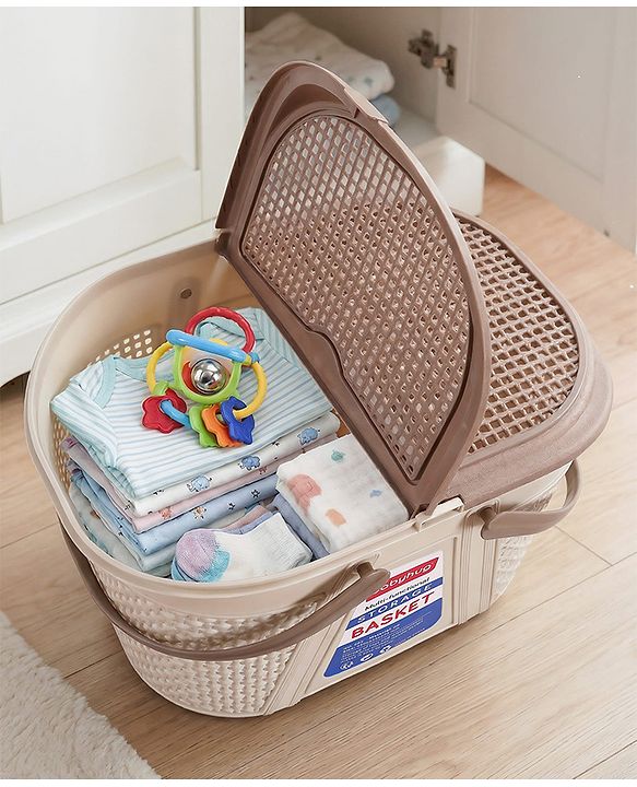 Babyhug Multipurpose Basket with Lid | Multipurpose Oval Storage Basket with Handle & Dual-Sided Lid| Toys Storage| Home, Travel & Outdoor Use| Picnic Basket| Easy to Clean & Maintain  Blue