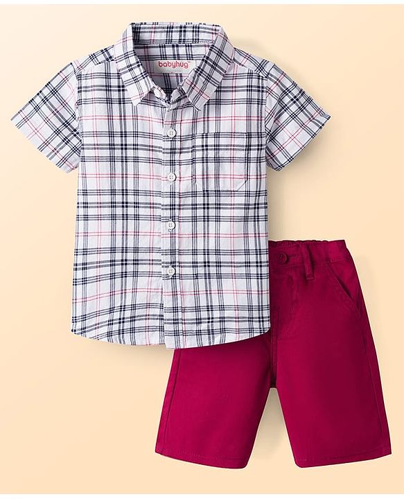Babyhug Cotton Woven Half Sleeves Checks Shirt & Shorts Set - Multicolor