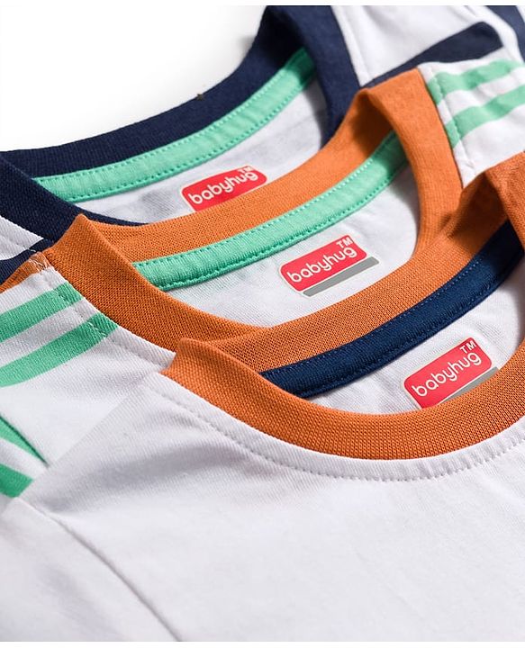 Babyhug 100% Cotton Knit Half Sleeves Striped T-Shirts Pack Of 3 - Multicolour