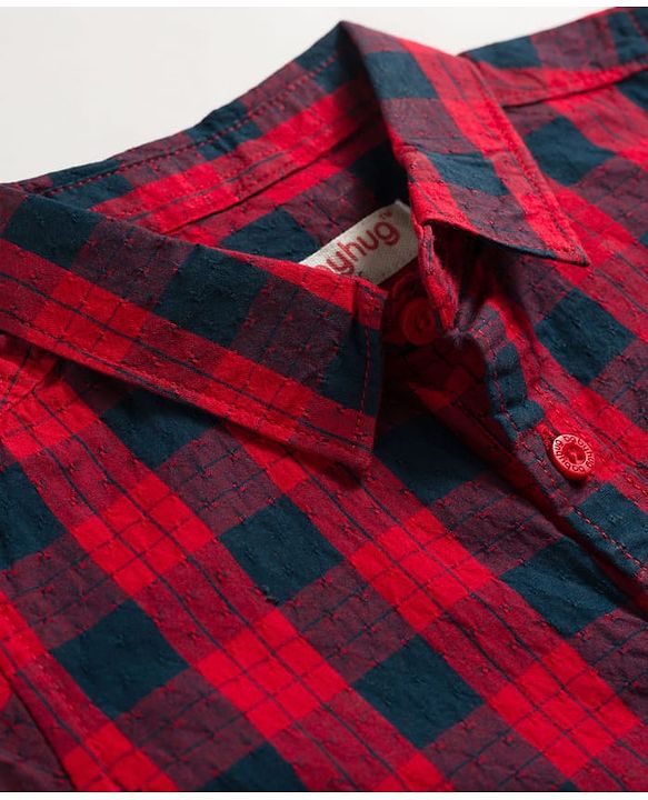 Babyhug Cotton Woven Half Sleeves Checkered Shirt & Shorts Set - Red & Navy Blue