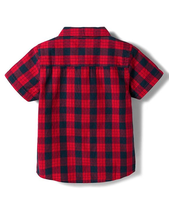 Babyhug Cotton Woven Half Sleeves Checkered Shirt & Shorts Set - Red & Navy Blue