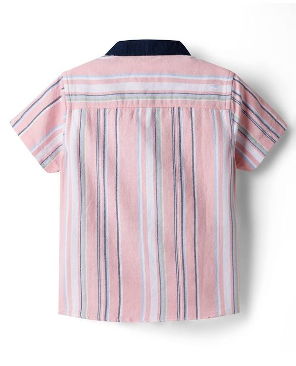 Babyhug Denim Woven Half Sleeves Striped Shirt & Shorts Set - Multicolor