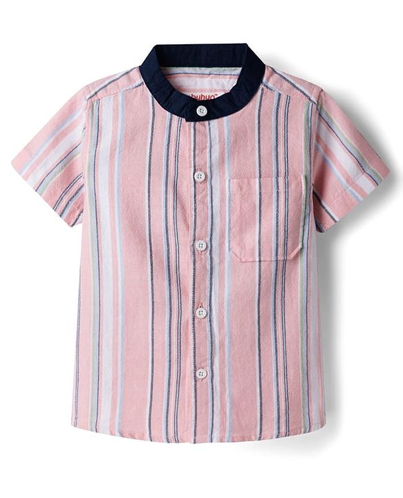 Babyhug Denim Woven Half Sleeves Striped Shirt & Shorts Set - Multicolor