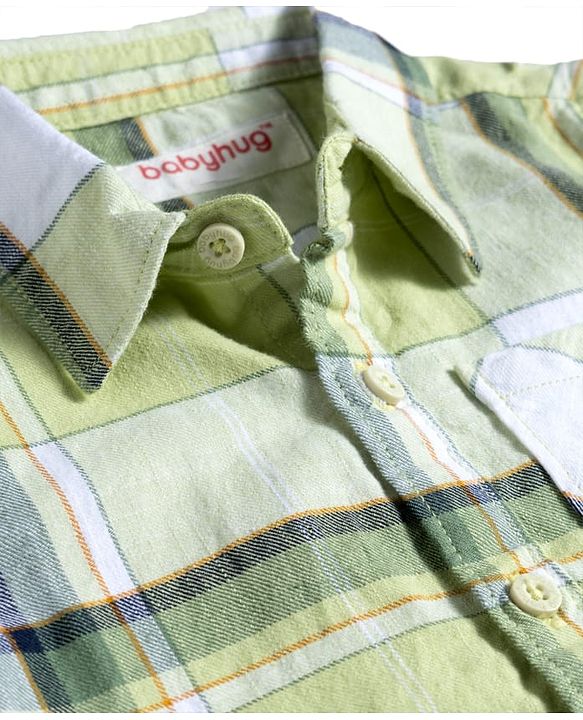 Babyhug Cotton Knit Half Sleeves Checkered Shirt & Shorts Set - Brown & Light Green