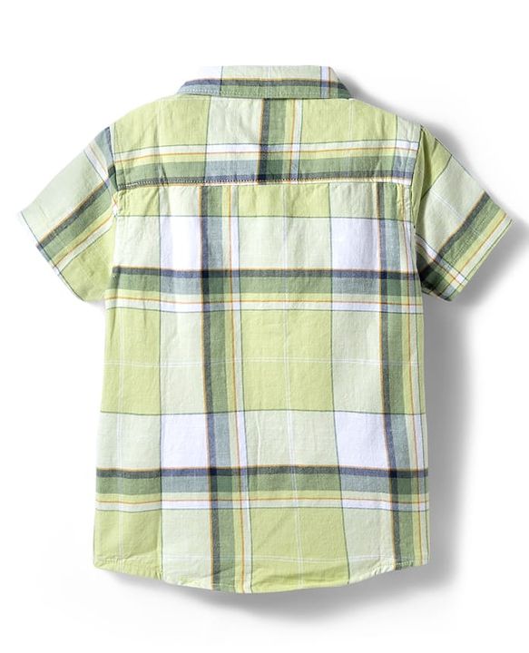 Babyhug Cotton Knit Half Sleeves Checkered Shirt & Shorts Set - Brown & Light Green