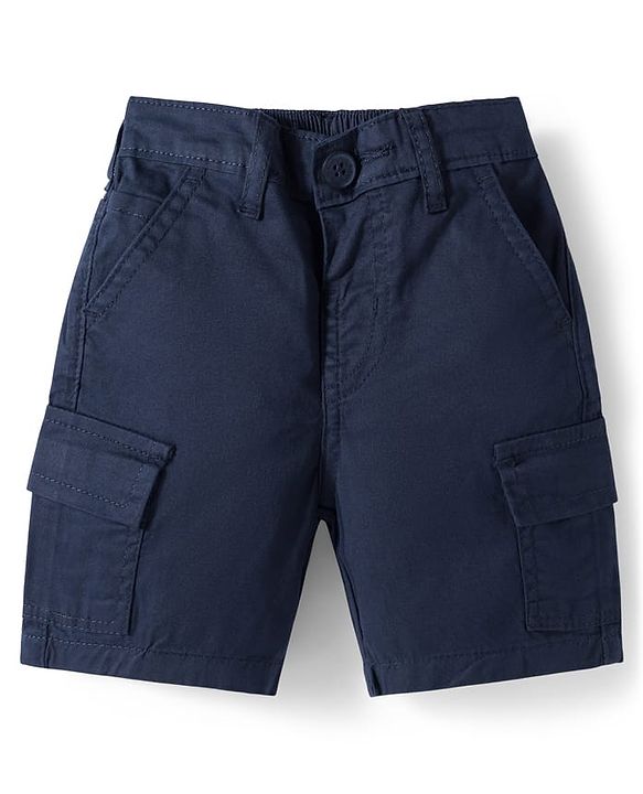 Babyhug Cotton Knit Half Sleeves Checkered Shirt & Shorts Set - Navy Blue