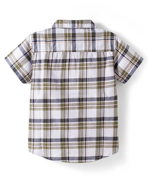 Babyhug Cotton Knit Half Sleeves Checkered Shirt & Shorts Set - Navy Blue