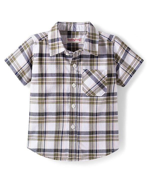 Babyhug Cotton Knit Half Sleeves Checkered Shirt & Shorts Set - Navy Blue