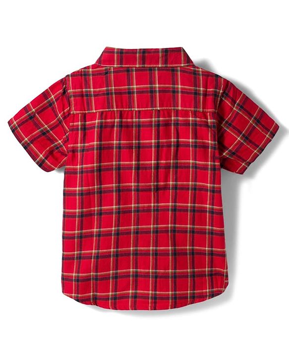 Babyhug Cotton Woven Half Sleeves Checkered Shirt & Shorts Set - Red & Navy Blue