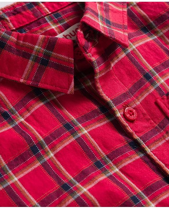 Babyhug Cotton Woven Half Sleeves Checkered Shirt & Shorts Set - Red & Navy Blue