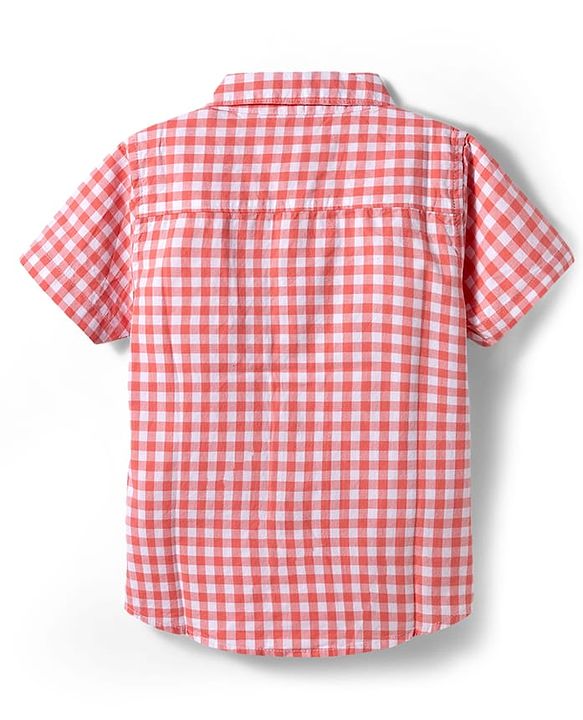 Babyhug Woven Half Sleeves Checkered Shirt & Denim Shorts Set - Peach