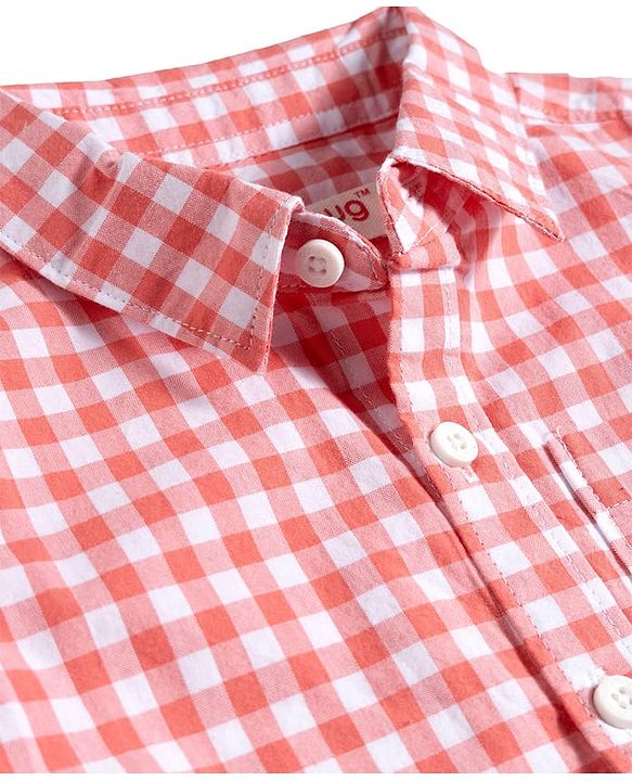 Babyhug Woven Half Sleeves Checkered Shirt & Denim Shorts Set - Peach